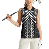 Maori Tukutuku Taniko Motifs Women Sleeveless Polo Shirt Black Poutama Mix Kowhaiwhai LT7 - Polynesian Pride