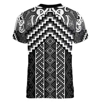 Maori Tukutuku Taniko Motifs Women V-Neck T-Shirt Black Poutama Mix Kowhaiwhai LT7 - Polynesian Pride