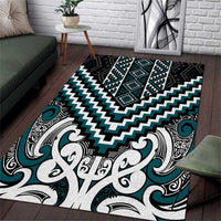 Maori Tukutuku Taniko Motifs Area Rug Teal Poutama Mix Kowhaiwhai LT7 Teal - Polynesian Pride