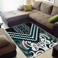 Maori Tukutuku Taniko Motifs Area Rug Teal Poutama Mix Kowhaiwhai LT7 - Polynesian Pride