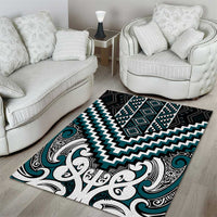 Maori Tukutuku Taniko Motifs Area Rug Teal Poutama Mix Kowhaiwhai LT7 - Polynesian Pride