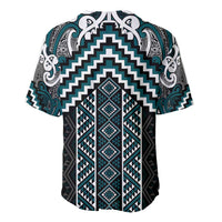 Maori Tukutuku Taniko Motifs Baseball Jersey Teal Poutama Mix Kowhaiwhai LT7 - Polynesian Pride