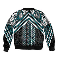 Maori Tukutuku Taniko Motifs Bomber Jacket Teal Poutama Mix Kowhaiwhai LT7 - Polynesian Pride