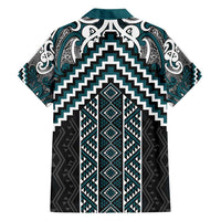 Maori Tukutuku Taniko Motifs Family Matching Summer Maxi Dress and Hawaiian Shirt Teal Poutama Mix Kowhaiwhai LT7 - Polynesian Pride