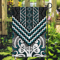 Maori Tukutuku Taniko Motifs Garden Flag Teal Poutama Mix Kowhaiwhai LT7 Garden Flag Teal - Polynesian Pride