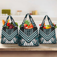 Maori Tukutuku Taniko Motifs Grocery Bag Teal Poutama Mix Kowhaiwhai LT7 3-pack One Size Teal - Polynesian Pride