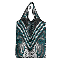 Maori Tukutuku Taniko Motifs Grocery Bag Teal Poutama Mix Kowhaiwhai LT7 - Polynesian Pride