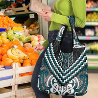 Maori Tukutuku Taniko Motifs Grocery Bag Teal Poutama Mix Kowhaiwhai LT7 - Polynesian Pride
