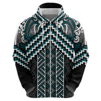 Maori Tukutuku Taniko Motifs Hoodie Teal Poutama Mix Kowhaiwhai LT7 - Polynesian Pride