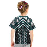 Maori Tukutuku Taniko Motifs Kid T Shirt Teal Poutama Mix Kowhaiwhai LT7 - Polynesian Pride