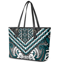 Maori Tukutuku Taniko Motifs Leather Tote Bag Teal Poutama Mix Kowhaiwhai LT7 - Polynesian Pride
