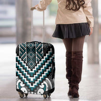 Maori Tukutuku Taniko Motifs Luggage Cover Teal Poutama Mix Kowhaiwhai LT7 - Polynesian Pride