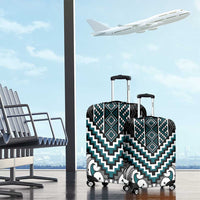 Maori Tukutuku Taniko Motifs Luggage Cover Teal Poutama Mix Kowhaiwhai LT7 - Polynesian Pride