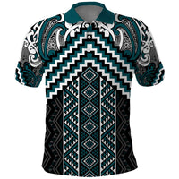 Maori Tukutuku Taniko Motifs Polo Shirt Teal Poutama Mix Kowhaiwhai LT7 Teal - Polynesian Pride