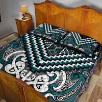 Maori Tukutuku Taniko Motifs Quilt Bed Set Teal Poutama Mix Kowhaiwhai LT7 - Polynesian Pride