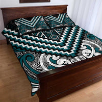 Maori Tukutuku Taniko Motifs Quilt Bed Set Teal Poutama Mix Kowhaiwhai LT7 - Polynesian Pride