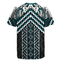 Maori Tukutuku Taniko Motifs Rugby Jersey Teal Poutama Mix Kowhaiwhai LT7 - Polynesian Pride
