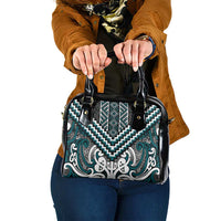 Maori Tukutuku Taniko Motifs Shoulder Handbag Teal Poutama Mix Kowhaiwhai LT7 One Size Teal - Polynesian Pride