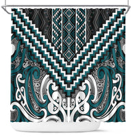 Maori Tukutuku Taniko Motifs Shower Curtain Teal Poutama Mix Kowhaiwhai LT7 Teal - Polynesian Pride