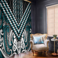 Maori Tukutuku Taniko Motifs Window Curtain Teal Poutama Mix Kowhaiwhai LT7 - Polynesian Pride