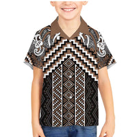 Maori Tukutuku Taniko Motifs Family Matching Mermaid Dress and Hawaiian Shirt Brown Poutama Mix Kowhaiwhai LT7 Son's Shirt Brown - Polynesian Pride