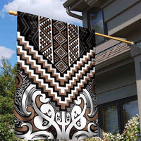 Maori Tukutuku Taniko Motifs Garden Flag Brown Poutama Mix Kowhaiwhai LT7 - Polynesian Pride