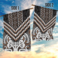 Maori Tukutuku Taniko Motifs Garden Flag Brown Poutama Mix Kowhaiwhai LT7 - Polynesian Pride
