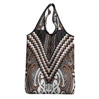 Maori Tukutuku Taniko Motifs Grocery Bag Brown Poutama Mix Kowhaiwhai LT7 - Polynesian Pride