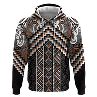 Maori Tukutuku Taniko Motifs Hoodie Brown Poutama Mix Kowhaiwhai LT7 Pullover Hoodie Brown - Polynesian Pride