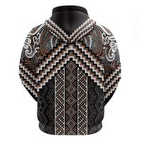Maori Tukutuku Taniko Motifs Hoodie Brown Poutama Mix Kowhaiwhai LT7 - Polynesian Pride