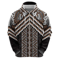 Maori Tukutuku Taniko Motifs Hoodie Brown Poutama Mix Kowhaiwhai LT7 - Polynesian Pride