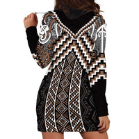 Maori Tukutuku Taniko Motifs Hoodie Dress Brown Poutama Mix Kowhaiwhai LT7 - Polynesian Pride