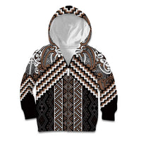 Maori Tukutuku Taniko Motifs Kid Hoodie Brown Poutama Mix Kowhaiwhai LT7 Zip Hoodie Brown - Polynesian Pride
