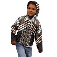 Maori Tukutuku Taniko Motifs Kid Hoodie Brown Poutama Mix Kowhaiwhai LT7 - Polynesian Pride