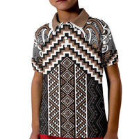 Maori Tukutuku Taniko Motifs Kid Polo Shirt Brown Poutama Mix Kowhaiwhai LT7 Kid Brown - Polynesian Pride