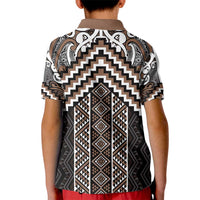 Maori Tukutuku Taniko Motifs Kid Polo Shirt Brown Poutama Mix Kowhaiwhai LT7 - Polynesian Pride