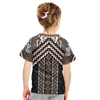 Maori Tukutuku Taniko Motifs Kid T Shirt Brown Poutama Mix Kowhaiwhai LT7 - Polynesian Pride