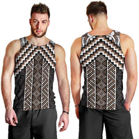 Maori Tukutuku Taniko Motifs Men Tank Top Brown Poutama Mix Kowhaiwhai LT7 - Polynesian Pride