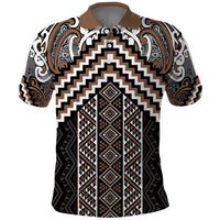 Maori Tukutuku Taniko Motifs Polo Shirt Brown Poutama Mix Kowhaiwhai LT7 Brown - Polynesian Pride