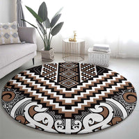 Maori Tukutuku Taniko Motifs Round Carpet Brown Poutama Mix Kowhaiwhai LT7 - Polynesian Pride