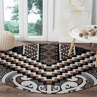 Maori Tukutuku Taniko Motifs Round Carpet Brown Poutama Mix Kowhaiwhai LT7 - Polynesian Pride