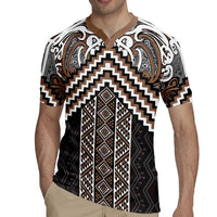 Maori Tukutuku Taniko Motifs Rugby Jersey Brown Poutama Mix Kowhaiwhai LT7 - Polynesian Pride