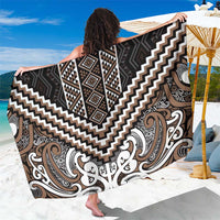 Maori Tukutuku Taniko Motifs Sarong Brown Poutama Mix Kowhaiwhai LT7 One Size 44 x 66 inches Brown - Polynesian Pride