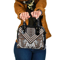 Maori Tukutuku Taniko Motifs Shoulder Handbag Brown Poutama Mix Kowhaiwhai LT7 One Size Brown - Polynesian Pride
