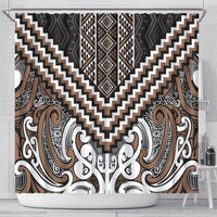 Maori Tukutuku Taniko Motifs Shower Curtain Brown Poutama Mix Kowhaiwhai LT7 - Polynesian Pride