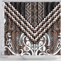 Maori Tukutuku Taniko Motifs Shower Curtain Brown Poutama Mix Kowhaiwhai LT7 - Polynesian Pride