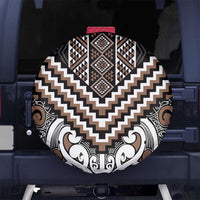 Maori Tukutuku Taniko Motifs Spare Tire Cover Brown Poutama Mix Kowhaiwhai LT7 No hole Brown - Polynesian Pride