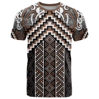 Maori Tukutuku Taniko Motifs T Shirt Brown Poutama Mix Kowhaiwhai LT7 Brown - Polynesian Pride