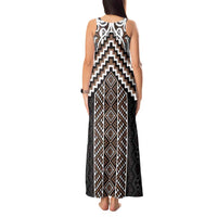 Maori Tukutuku Taniko Motifs Tank Maxi Dress Brown Poutama Mix Kowhaiwhai LT7 - Polynesian Pride