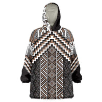Maori Tukutuku Taniko Motifs Wearable Blanket Hoodie Brown Poutama Mix Kowhaiwhai LT7 One Size Brown - Polynesian Pride